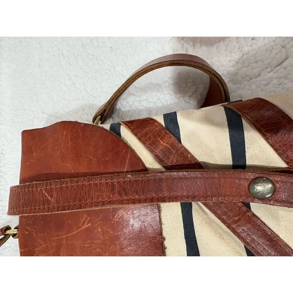 Arc of a Diver Women's Striped Brown Cream Flap Closure Vintage Style